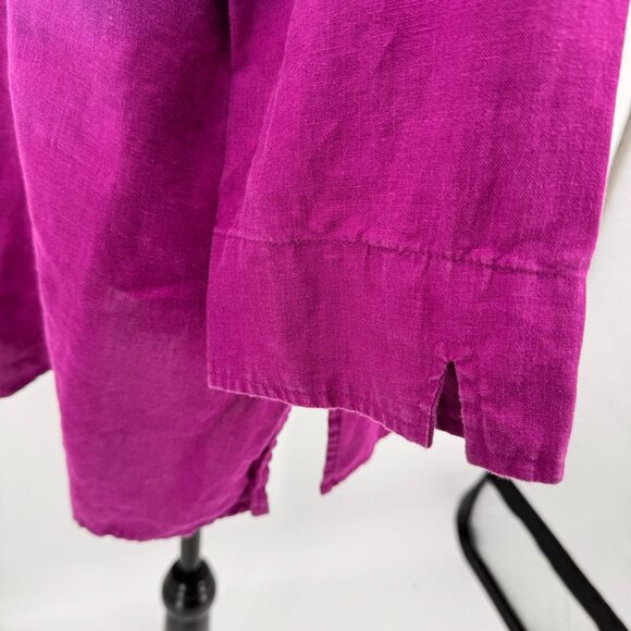Vtg Linen‎ Shirt Womens 1X Button Up Top Purple Lagenlook V Neck Oversized Tunic - Picture 7 of 8